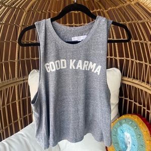 SOLD// Spiritual gangster good karma gray crop tank top